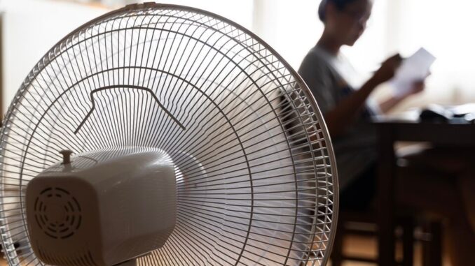 Sunny,Summer,In,Front,Of,The,Working,Fan,,Suffering,From